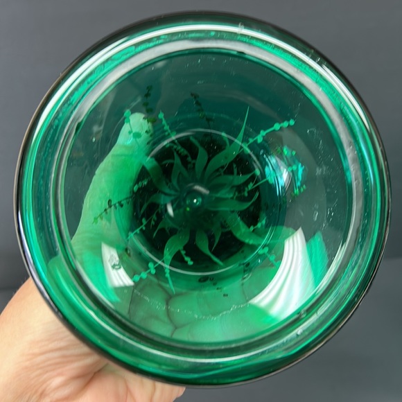 Vintage bohemian glass tall footed decanter with painted lily of the valleys - Picture 11 of 15